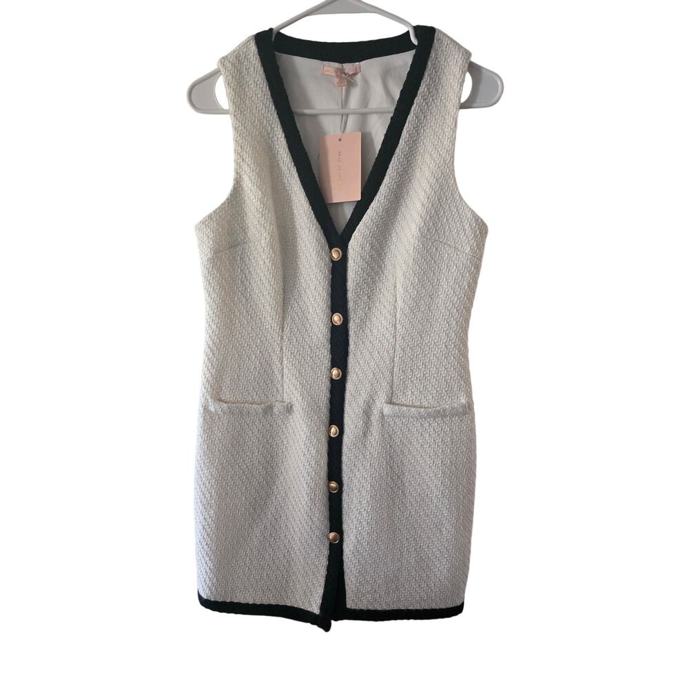 BePop Cream Tweed Sleeveless Mini Dress NWT Small